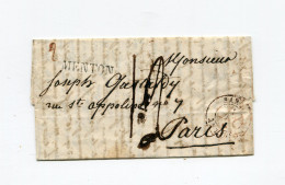 !!! TERRITOIRE DE MONACO SOUS ADMINISTR SARDE, MARQUE POSTALE MENTON SUR LETTRE DU 10/8/1841 POUR PARIS - ...-1885 Prephilately