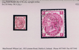 Ireland Antrim 1872 Single-ring PORTRUSH AU 3 72 Cds On Queen Victoria 3d Rose Plate 8 TF - Other & Unclassified