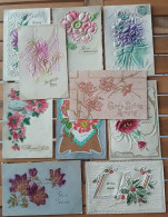 Cpa Lot 10x LITHO Chromo Gros Relief Art Nouveau Fleur Voeux LANGAGE FEUTRE  ANEMONE Voir DETAILS - Sammlungen & Sammellose