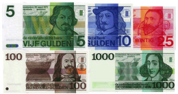Nederland - Serie Bankbiljetten "Erflaters" 5-10-25-100-1000 Gulden 1968-1974 - Collections