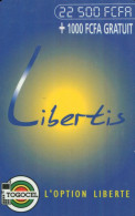 TOGO - TOGOCEL - 22500 Francs CFA + 1000 FCFA -"Libertis" _Bleu_ TBE**2 Scans - Togo