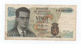 BELGIUM 20 FRANCS 1964 PICK 138 LOOK SCANS - To Identify