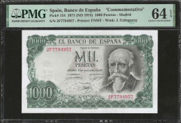 Spain, 1000 Pesetas 1971 P-154  PMG 64 EPQ  Choice UNC - 1000 Pesetas