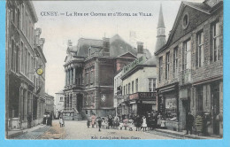 Delcampe - Ciney-1911-Rue Du Centre Et L'Hôtel De Ville-Maison Louis Judon (droite)-Animée-colorisée-Edit.Marco Marcovici->L.Judon - Ciney