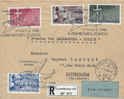 Luxembourg - Luxemburg - Poste Aérienne  -  Lettre   Recommandé   1948     1er Vol Luxembg - Zürich - Gebraucht