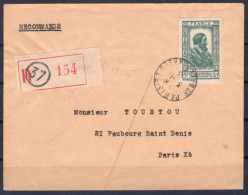 FRANCE N° 592 SEUL SUR LETTRE RECOMMANDEE POUR PARIS DE PARIS DU 03/11/1943 - Lettres & Documents