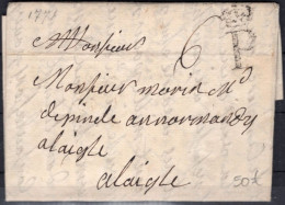 FRANCE MARQUE POSTALE P COURONNÉ DE PARIS POUR LAIGLE DE 1771 - Non Classés