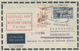 GOOD POLAND Flight Cover Warsaw To London 1958 - Avions