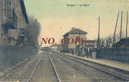 GRIGNY LA GARE CARTE TOILEE TRAIN LOCOMOTIVE STATION BAHNHOF 69 RHONE - Grigny