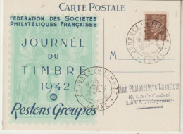 Carte Postale Ancienne Journée Du Timbre 1942 Maréchal Pétain Tampon Laval Très Bon état - Covers & Documents