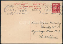Finnország 1939 Levelezőlap Berlinbe Az Elmaradt Helsinki Olimpia Reklámbélyegzésével - Other & Unclassified