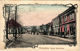 T3 1915 Andrychów, Andrichau; Rynek Sobieskiego / Square, Shop Of Ludwik Unger. Art Nouveau Frame (r) - Unclassified