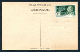 Delcampe - RC 24434 A.E.F. N° 140Ca VARIÉTÉ DE SURCHARGE "2" BOUCLÉ SUR CP ARRIVÉE DU GÉNÉRAL DE GAULLE FRANCE LIBRE - Storia Postale