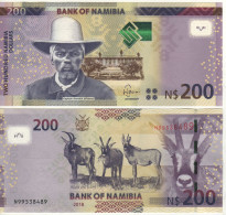 NAMIBIA  200  Namibian Dollars    P15c   Dated  2018  ( Captain Hendrik Witbooi +  Roan Antelopes At Back )    UNC - Namibie