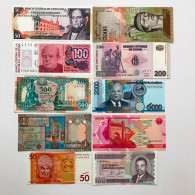 X10 Pcs Lot Mix, Libya, Venezuela, Congo And Other Countries (All UNC) #462# - Collections & Lots
