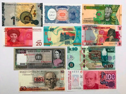 X10 Pcs Lot Mix, Zambia, Bolivia, Madagascar And Other Countries (All UNC) #466# - Collections & Lots