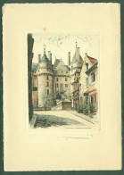 FRANCE  Serie Les Chateaux D' Loire " Chateau De LANGEAIS L'Entree " ~1949 Gravure Colorée Signee 12x18cm Sans Cadre - Gouaches