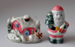 2 MINIATURES DE NOEL ORIGINALES - UN CHALET ENNEIGÉ Et Le PERE NOEL -  TROU DESSOUS - Altri & Non Classificati