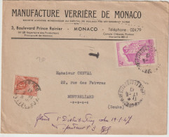 1947 - MONACO - ENVELOPPE MANUFACTURE VERRIERE Avec TAXE ! => MONTBELIARD - Covers & Documents