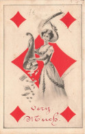 [-5%] JEUX - Carte - Dame De Carreau - Illustrateur - E Schiendl - Argent - Oblit 1910 - Carte Postale Ancienne - Playing Cards