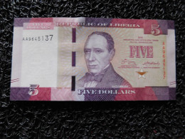 Liberia, 5 Dollars 2016-2017 Billets › Billets Courants 133 × 66 Mm P# 31 , N# 206661  (Box2-1) - Liberia