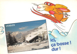 GF-VERBIER-Suisse--Schweiz-Svizzera-Valais- Ici ça Bosse Dur ! Lapin En Ski - GRAND FORMAT-10 X 15 Cms - Verbier