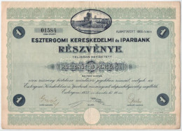 Esztergom 1932. "Esztergomi Kereskedelmi és Iparbank" Részvénye 5P-ről, Szárazpecséttel és Szelvényekkel T:XF / Hungary  - Unclassified