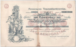 Miskolc 1943. "Miskolczi Takarékpénztár" 25 Részvénye Egyben, összesen 500P-ről Szelvényekkel T:VF Foltos - Unclassified