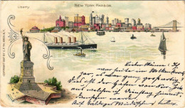 T3 1900 New York, Harbor, Statue Of Liberty, Steamships. Copyright 1897 By C.F.TH. Kreh. Litho (EK) - Unclassified