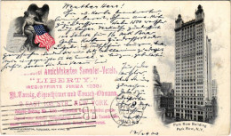 T2/T3 1900 New York, Park Row Building, Allcock's Porous Plasters Sign, Greetings From Picturesque America, Flag. Arthur - Unclassified