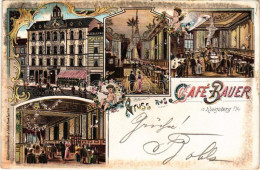 T2 1898 (Vorläufer) Kaliningrad, Königsberg I. Pr.; Gruss Aus Café Bauer, Interior. Art Nouveau, Floral, Litho - Unclassified