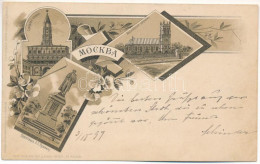 * T3 1897 (Vorläufer) Moscow, Moscou; Sukharev Tower, St Andrew's Anglican Church, Pushkin Monument. Art Nouveau, Floral - Unclassified