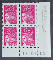 France 2002  N°3454  Bloc De 4 Cd  13/09/01 Bande Phospho Brisée Case 99 Et 100 ** TB - 2000-2009
