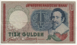 NETHERLANDS  10  Gulden  P85   Dated   23.03.1953   " Hugo De Groot " - 10 Gulden