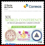 Ref. BR-V2024-79 BRAZIL 2024 XIX WORLD CONFERENCE OF FREEMASONRY, MASONIC LODGES, MNH, MASON 1V - Neufs