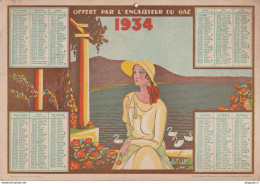 Fixe Calendrier Année 1934 Offert Par L'encaisseur Du Gaz Femme Art Nouveau Marseille - Big : 1921-40