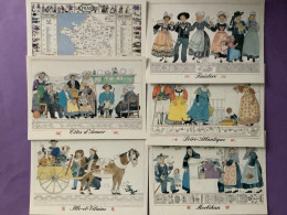 Lot De 6 CPSM  Illustrées  FOLKLORE  Finistère, Morbihan, Côtes D’Armor, Ile Et Vilaine,Loire Atlantique    Bon état - Collections & Lots
