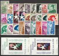 ESPAÑA 1958 Nº 1209/1237 AÑO COMPLETO NUEVO,SIN FIJASELLOS 27 SELLOS,2 HB - Ungebraucht