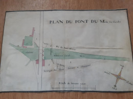 Plan Du Pont Du Mesle Sur Sarthe, En Couleurs, Sur Parchemin, 1789 - Public Works