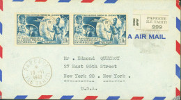 Recommandé Papeete Ile Tahiti CAD 10 11 1949 Par Avion YT Poste Aérienne N°29 X2 (bon Timbre) - Tahiti
