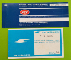 AIR YUGOSLAVIA Ex Small Yugoslavian Airline And JAT (Yugoslav Airline) Lot Of 2 Vintage Plane Tickets * Flight Ticket - Tickets