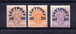 Sweden 1920 Set Overprined Airmail Stamps (Michel 138/40) Nice MLH - Ungebraucht