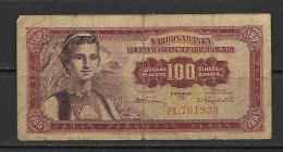 YOUGOSLAVIE BILLET DE 100 DINARS DE 1955  ETAT B - Yougoslavie