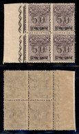 1925 - 50 Cent (3 - Varietà) - Quartina Bordo Foglio - Soprastampe Oblique - Gomma Integra - Non Catalogato - Other & Unclassified