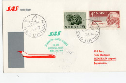 "NORWEGEN" 1972, SAS-Erstflugbrief SK 791 "Oslo-Beograd" (60046) - Briefe U. Dokumente
