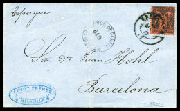O N°91, 1879, 25c Sage Oblitération Càd BARCELONA Grandes Lettres + Cachet ADMON DE CAMBIO/ 010/ BARCELONA , De Marseill - 1877-1920: Semi Modern Period