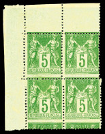 ** N°102, 5c Vert-jaune: Piquage Décalé Tenant à Normaux En Bloc De 4 Cdf. TB  Qualité: ** - 1898-1900 Sage (Type III)