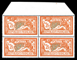 ** N°145c, 2F Orange, écusson Brisé Tenant à Normaux En Bloc De Quatre Haut De Feuille, Frais, SUPERBE (certificat)  Qua - Unused Stamps