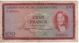 LUXEMBOURG  100 Francs  P52a   Dated 18.09.1963  " Grand Duchess Charlotte  + Hydropower Plant  At Back " - Luxembourg