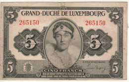 LUXEMBOURG  5 Francs  P43a   ND (1944)   "  Grand Duchess Charlotte +  Arms At Back " - Luxembourg